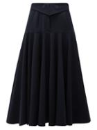 Matchesfashion.com Palmer//harding - Fused Waist Wool Blend Midi Skirt - Womens - Navy