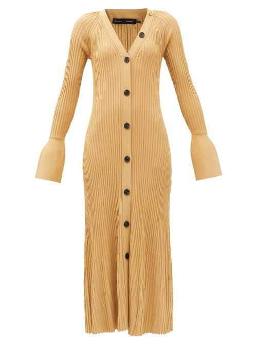 Matchesfashion.com Proenza Schouler - Fluted-cuff Rib-knitted Cardigan Dress - Womens - Dark Beige