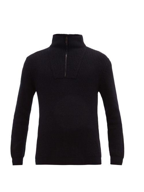Matchesfashion.com Iris Von Arnim - Milan Half-zip Ribbed Cashmere Sweater - Mens - Navy
