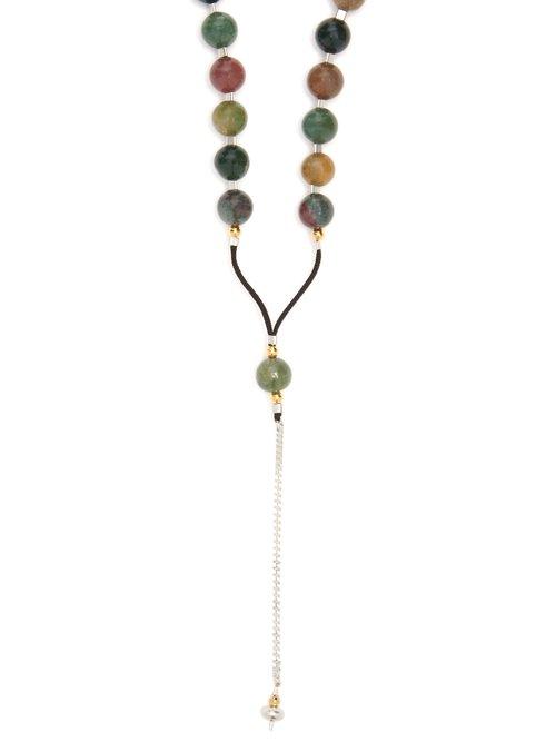 Matchesfashion.com Black Dakini - Moss Agate And Cord Necklace - Mens - Khaki