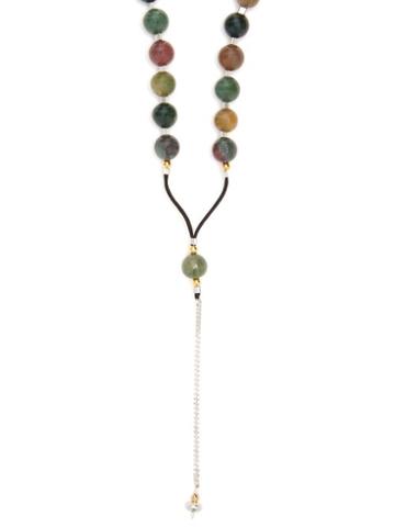 Matchesfashion.com Black Dakini - Moss Agate And Cord Necklace - Mens - Khaki