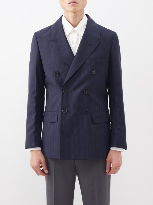 Sunflower - Double-breasted Pinstriped Wool Jacket - Mens - Navy
