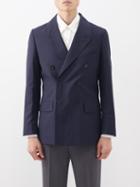 Sunflower - Double-breasted Pinstriped Wool Jacket - Mens - Navy