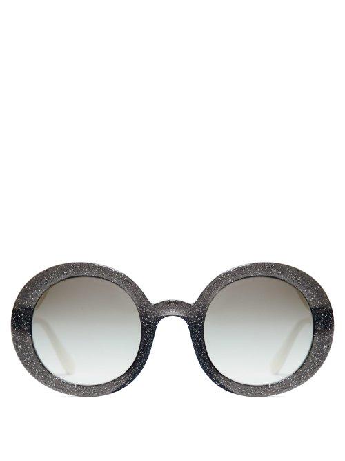 Matchesfashion.com Miu Miu - Round Frame Glitter Acetate Sunglasses - Womens - Black