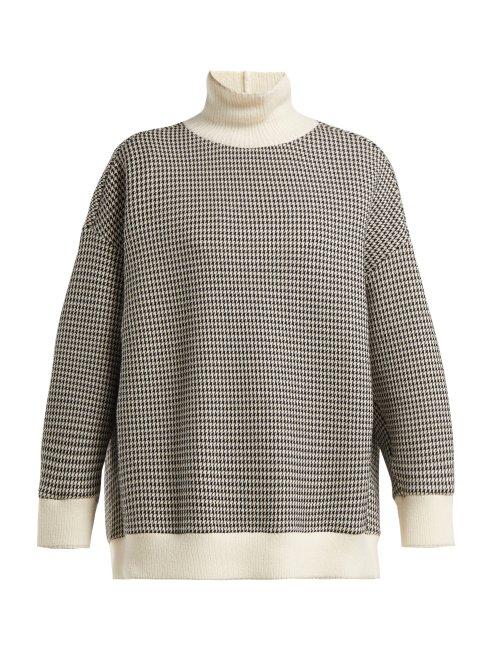 Matchesfashion.com Vika Gazinskaya - High Neck Houndstooth Cotton Blend Sweater - Womens - White Multi