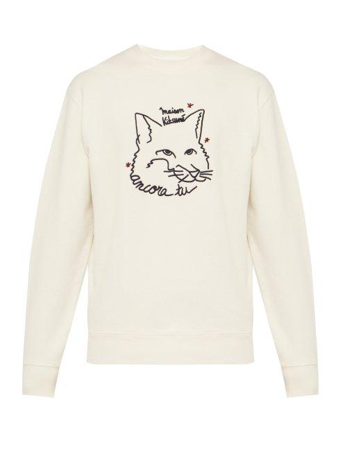 Matchesfashion.com Maison Kitsun - Ancora Tu Embroidered Cotton Jersey Sweatshirt - Mens - Beige
