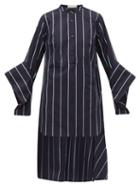 Matchesfashion.com Palmer//harding - Echo Open Cuff Striped Cotton Shirt - Womens - Blue