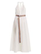 Matchesfashion.com Diane Von Furstenberg - Deep V Neck Linen Dress - Womens - White