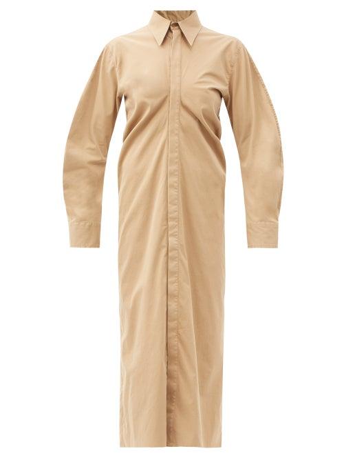 Matchesfashion.com Bottega Veneta - Gathered Cotton-blend Shirt Dress - Womens - Beige