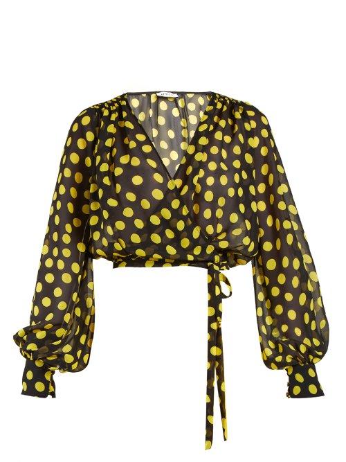 Matchesfashion.com Attico - Polka Dot Georgette Wrap Top - Womens - Black Yellow