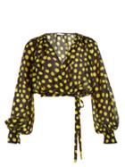 Matchesfashion.com Attico - Polka Dot Georgette Wrap Top - Womens - Black Yellow