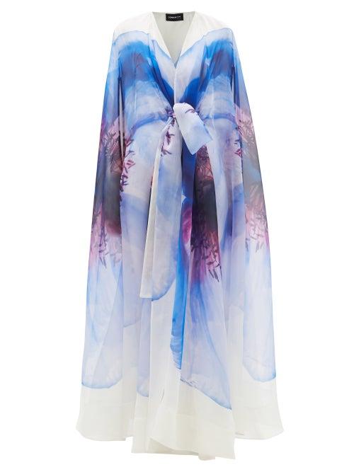 Common Hours - X-ray Floral-print Silk-organza Cape Gown - Womens - Multi