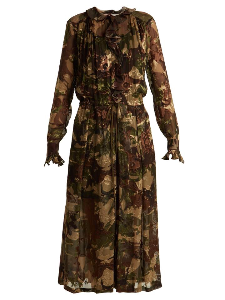 Preen By Thornton Bregazzi Lucinda Camouflage-print Hammered Silk Dress