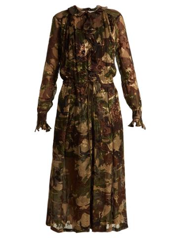 Preen By Thornton Bregazzi Lucinda Camouflage-print Hammered Silk Dress
