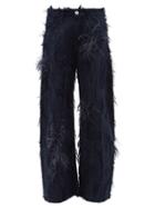 Matchesfashion.com Marques'almeida - Feather-trimmed Distressed Boyfriend Jeans - Womens - Dark Denim