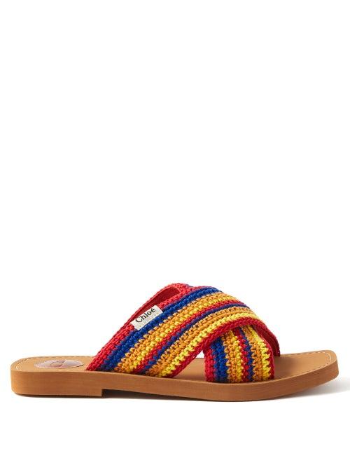 Chlo - Woody Striped Crochet Slides - Womens - Red Multi
