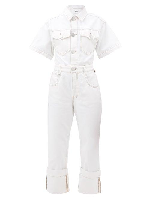 Frame - Topstitched Denim Jumpsuit - Womens - White