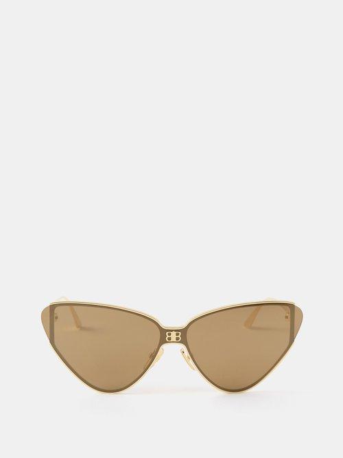 Balenciaga Eyewear - Shield 2.0 Cat-eye Metal Sunglasses - Womens - Gold