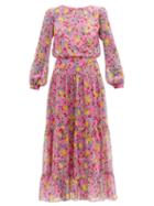 Matchesfashion.com Saloni - Isabel Lemon Print Silk Georgette Dress - Womens - Pink Multi