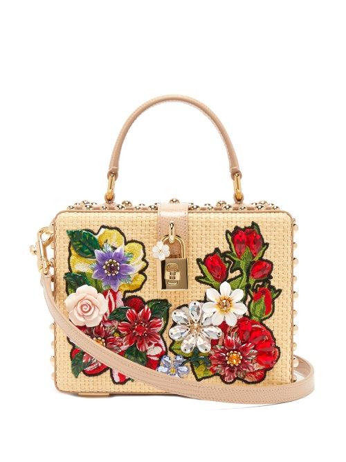 Matchesfashion.com Dolce & Gabbana - Crystal-embellished Wicker Box Bag - Womens - Beige Multi