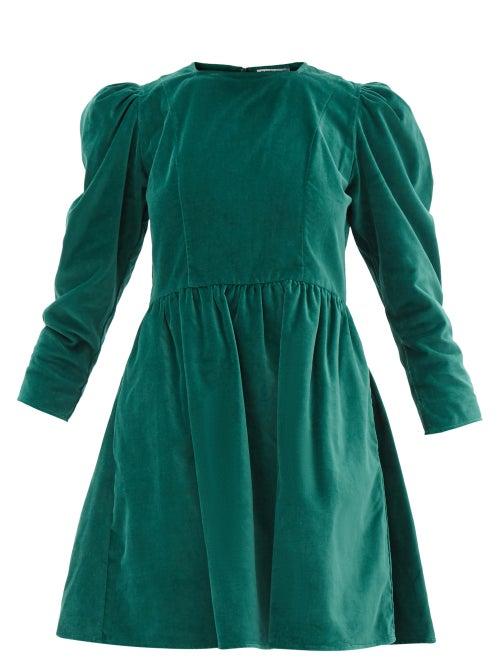 Batsheva - Prairie Cotton-velvet Dress - Womens - Dark Green
