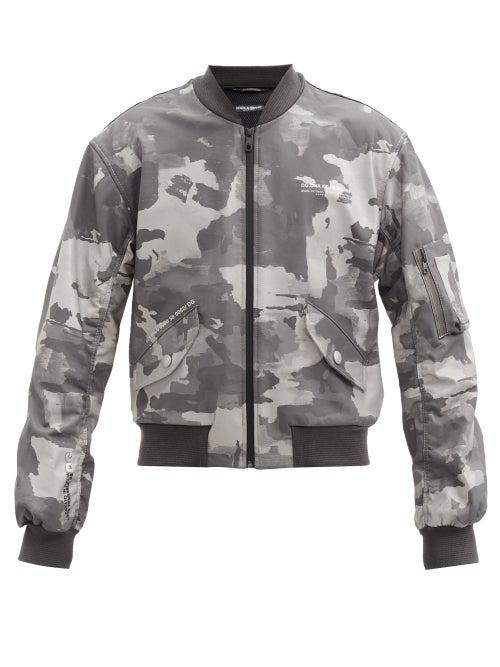 Matchesfashion.com Dolce & Gabbana - 3d-logo Cotton-blend Poplin Bomber Jacket - Mens - Grey Multi