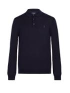 Matchesfashion.com Polo Ralph Lauren - Logo Embroidered Long Sleeved Wool Polo Shirt - Mens - Navy