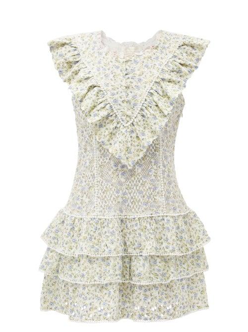 Loveshackfancy - Lunetta Ruffled Floral-print Cotton-blend Dress - Womens - White Print