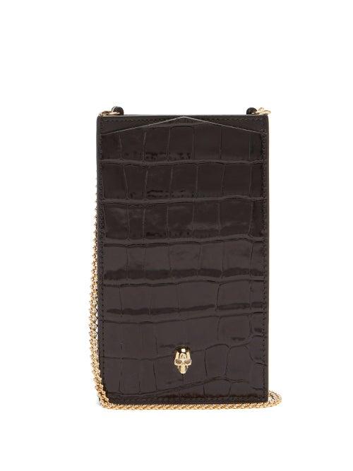 Matchesfashion.com Alexander Mcqueen - Skull-stud Crocodile-effect Leather Cross-body Bag - Womens - Black