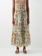 Loretta Caponi - Romee Floral-print Cotton Maxi Skirt - Womens - Orange Print