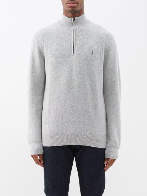 Polo Ralph Lauren - Logo-embroidered Half-zip Cotton-piqu Sweater - Mens - Grey