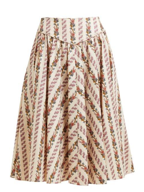 Matchesfashion.com Batsheva - Floral Print Cotton Skirt - Womens - Cream Multi