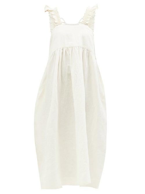 Ladies Rtw Cawley Studio - Irish Hand-smocked Linen Midi Dress - Womens - Ivory