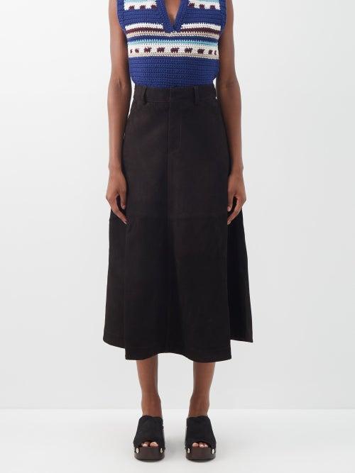 Sea - Dorothea Suede Midi Skirt - Womens - Chocolate