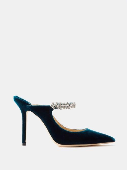 Jimmy Choo - Bing 100 Crystal-chain Velvet Mules - Womens - Navy