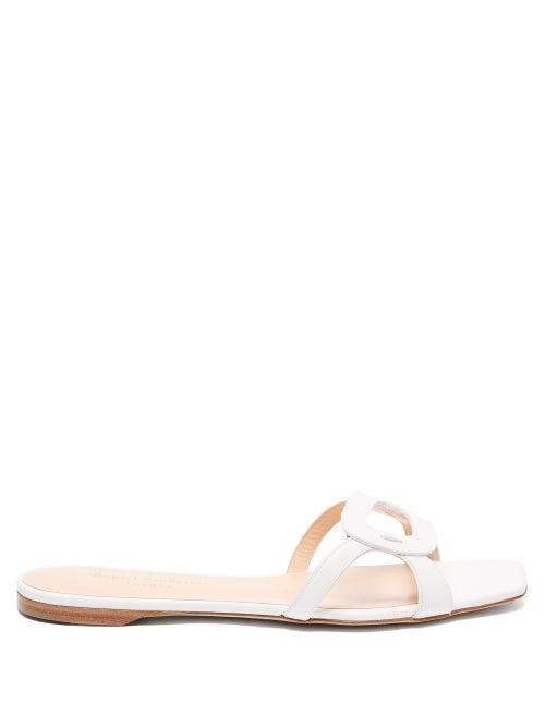 Matchesfashion.com Rupert Sanderson - Emblem Pebble-cutout Leather Slides - Womens - White