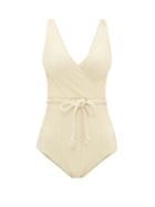 Matchesfashion.com Lisa Marie Fernandez - Yasmin Rope-drawcord Wrap Swimsuit - Womens - Cream Gold