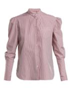 Matchesfashion.com Hillier Bartley - Puffed Sleeve Striped Cotton Shirt - Womens - Burgundy Stripe