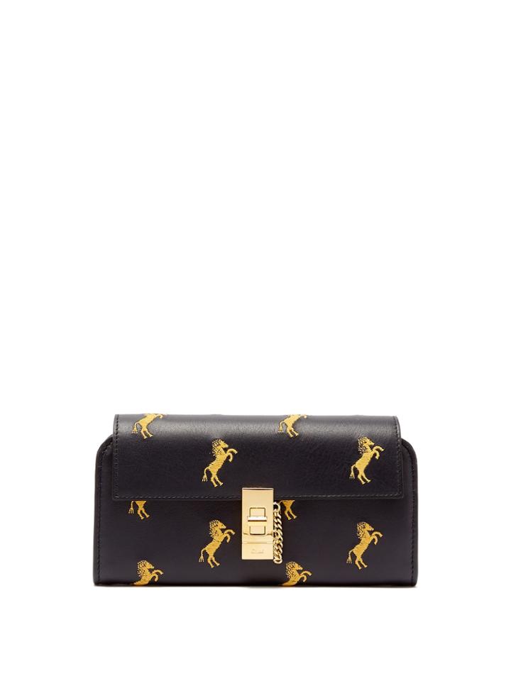 Chloé Drew Horse-embroidered Leather Wallet
