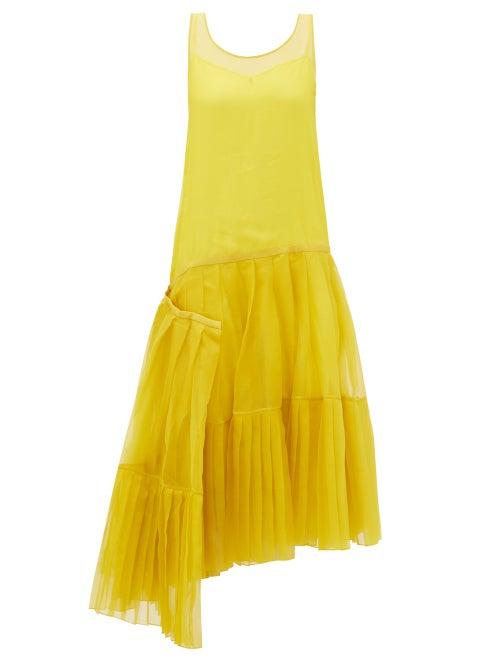 Matchesfashion.com Rochas - Asymmetric Pleated Silk-organza Dress - Womens - Yellow