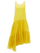 Matchesfashion.com Rochas - Asymmetric Pleated Silk-organza Dress - Womens - Yellow