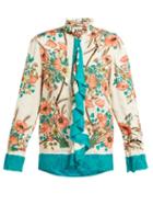 Matchesfashion.com Gucci - Poppy Print Silk Jacquard Blouse - Womens - Pink Multi