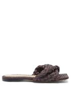 Matchesfashion.com Bottega Veneta - Stretch Square-toe Faux-raffia And Leather Slides - Womens - Dark Brown