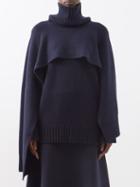 Jil Sander - Ribbed Cashmere Roll-neck Poncho - Womens - Navy