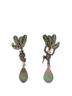 Matchesfashion.com Bibi Van Der Velden - Monkey On Pearls Diamond & 18kt Gold Earrings - Womens - Silver