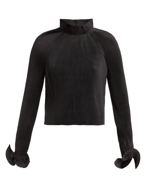 Matchesfashion.com Tibi - Pleated High Neck Cropped Top - Womens - Black