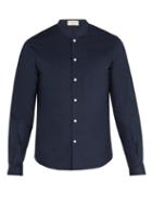 Matchesfashion.com Ditions M.r - Officer Collar Cotton Poplin Shirt - Mens - Navy