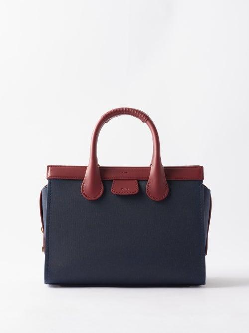 Chlo - X Barbour Edith Canvas And Leather Handbag - Womens - Navy Red