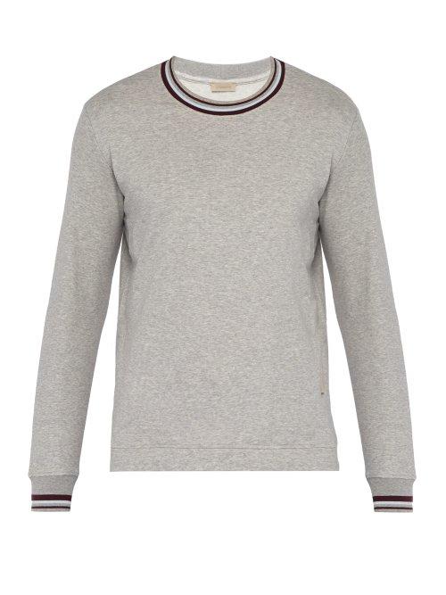 Matchesfashion.com Zimmerli - Striped Trim Cotton Blend Sweatshirt - Mens - Light Grey