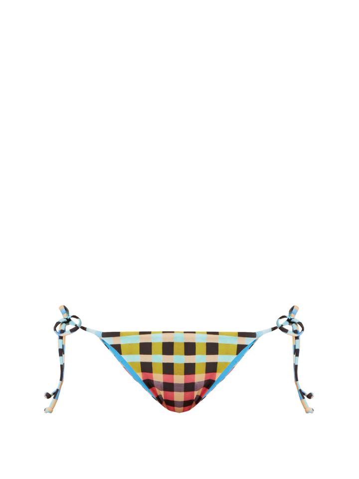 Mara Hoffman Plaid Mustard-print Tie-side Bikini Briefs
